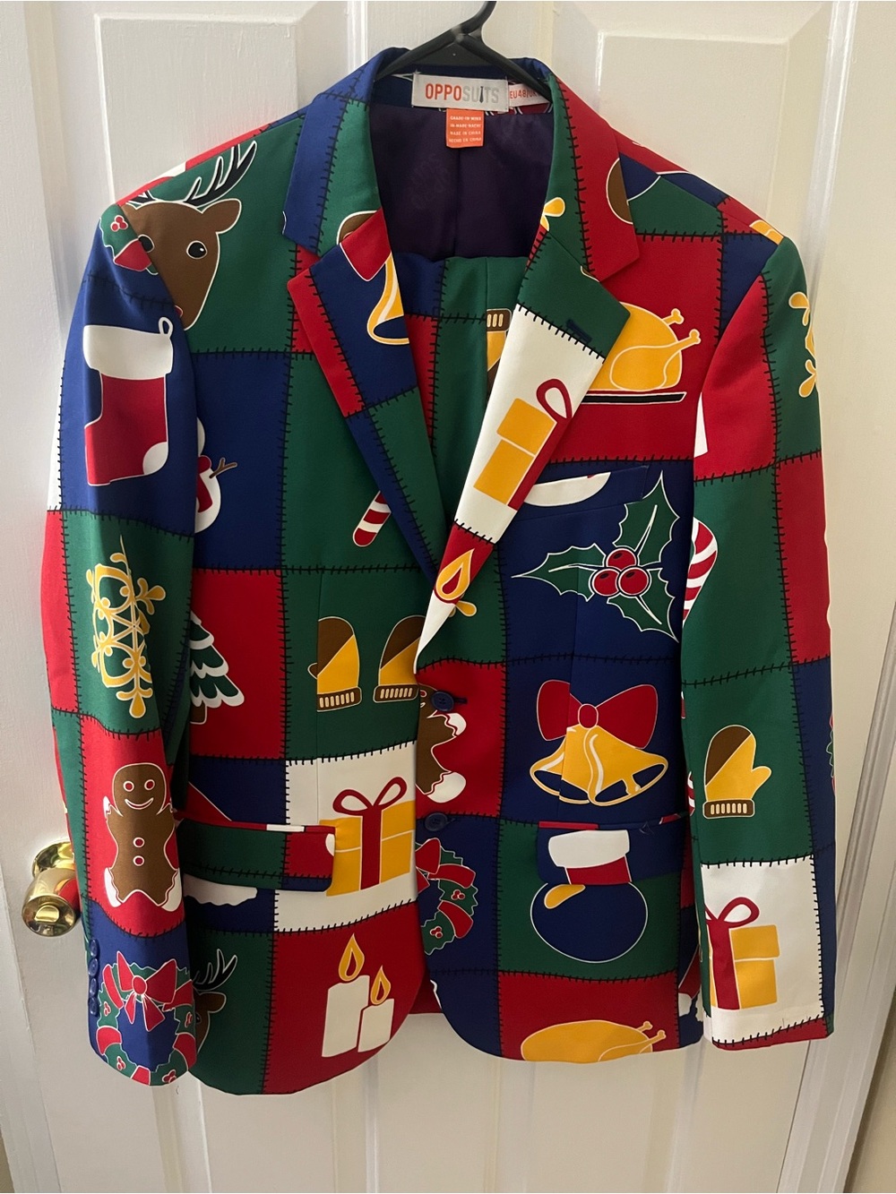 OPPOSUITS Festive Patchwork Christmas Blazer Suit - Red Green Blue size 38